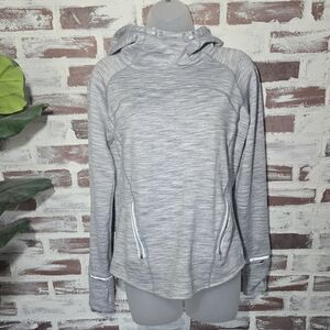 GAP Heather Gray Hooded Zip-Pocket Pullover